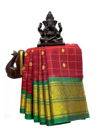 Crimson Red Sico Cotton Saree | Diwali Exclusive