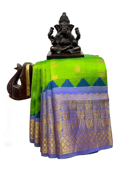 Parrot Green Pure Silk Saree | Diwali Exclusive
