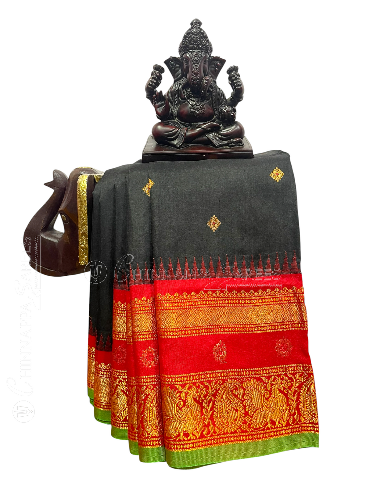 Midnight Black Pure Silk Saree | Diwali Exclusive