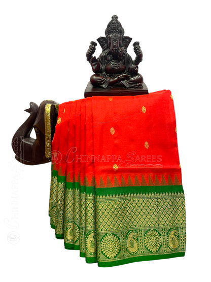Vermilion Red Pure Silk Saree | Diwali Exclusive