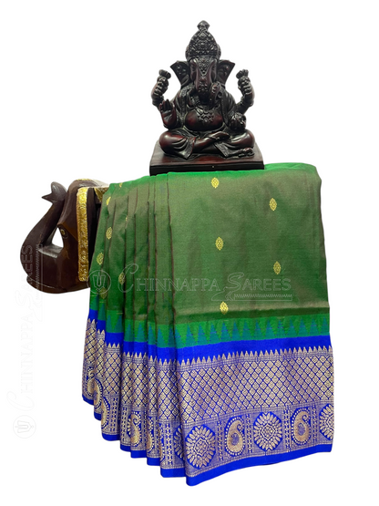 Olive Green Pure Silk Saree | Diwali Exclusive