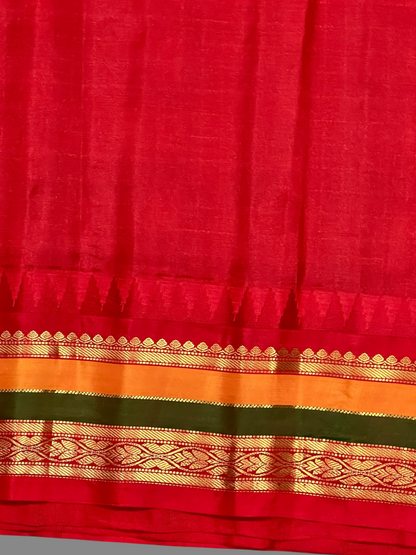 Gap Border Checks Dark Green Pure Silk Saree