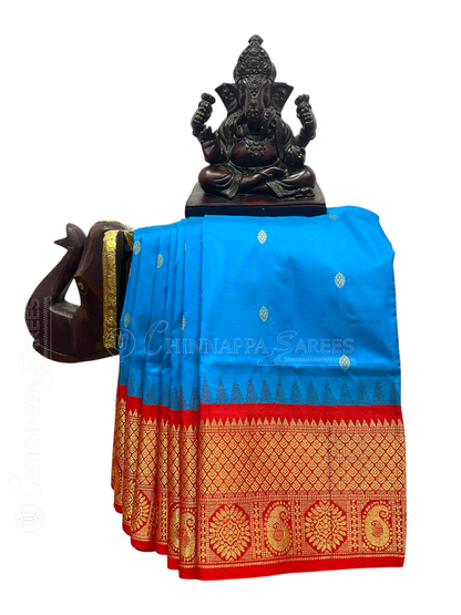 Sky Blue Pure Silk Saree | Diwali Exclusive