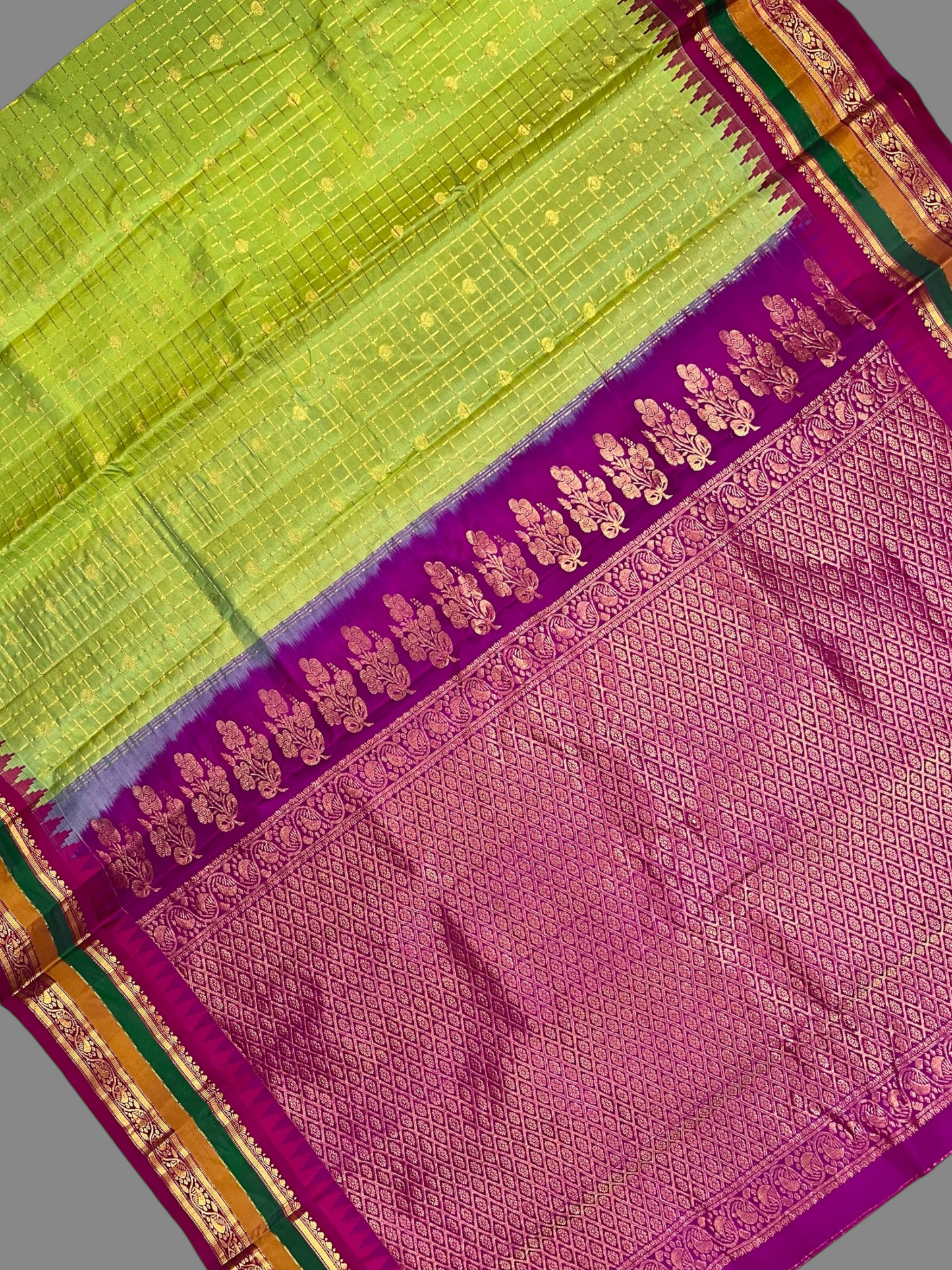 Gap Border Checks Light Pista Green Pure Silk saree