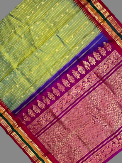 Gap Border Checks Light Sea Green Pure Silk Saree