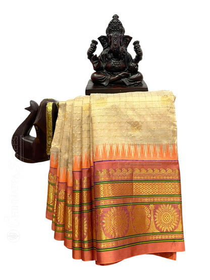 Sandal Cream Pure Silk Saree | Diwali Exclusive