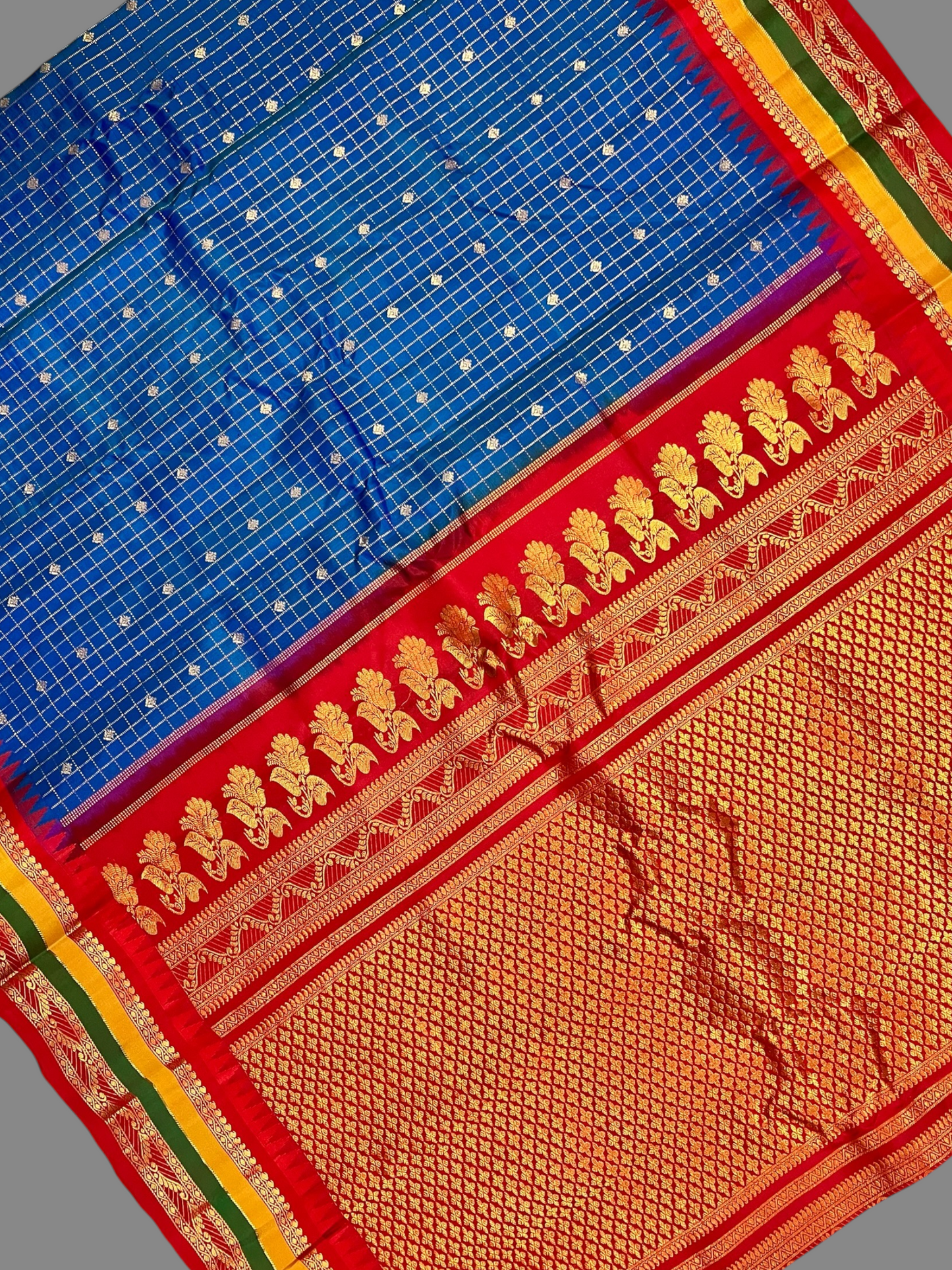 Gap Border Checks Blue Pure Silk Saree