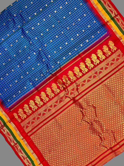 Gap Border Checks Blue Pure Silk Saree