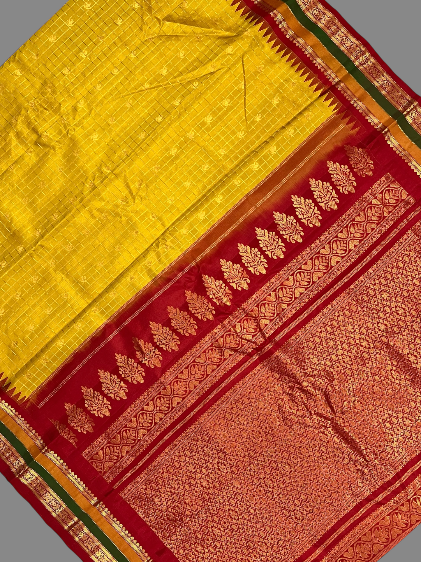 Gap Border Checks Yellow  Pure Silk Saree