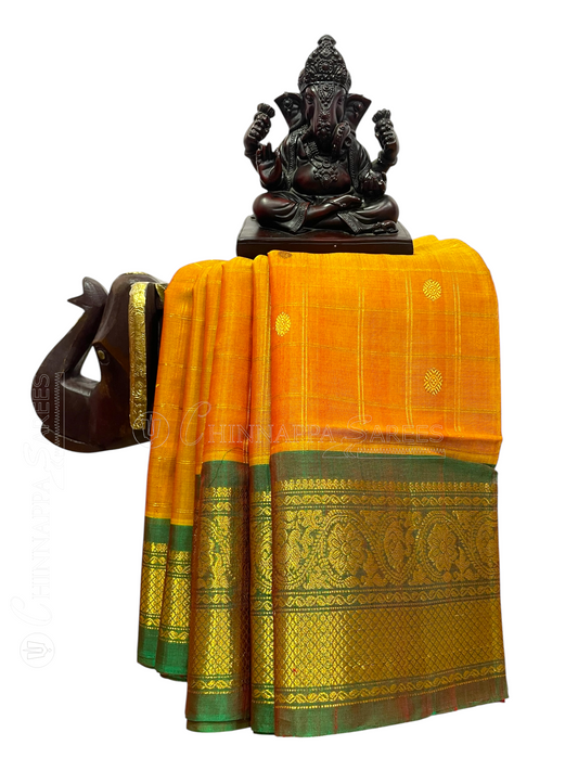 Golden Yellow Sico Cotton Saree | Diwali Exclusive