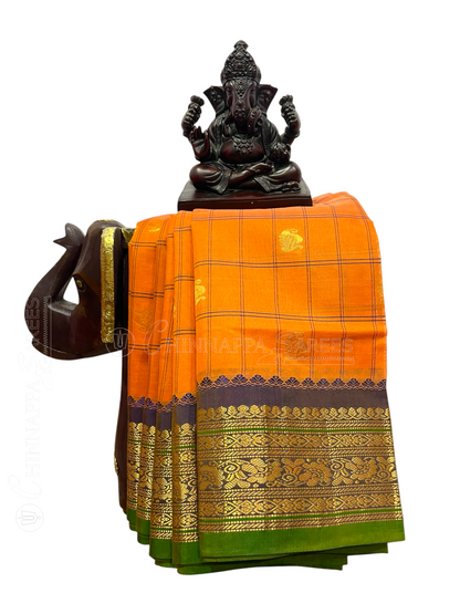 Bright Orange Sico Cotton Saree | Diwali Exclusive