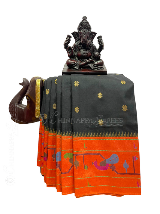 Obsidian Black Pure Silk Saree | Diwali Exclusive