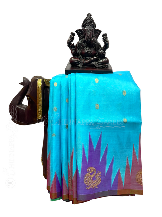 Cyan Blue Pure Silk Saree | Diwali Exclusive
