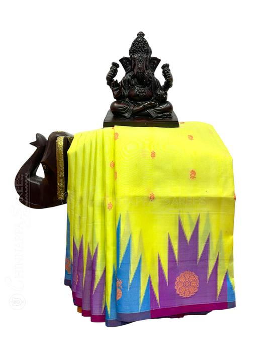 Lime Yellow Pure Silk Saree | Diwali Exclusive