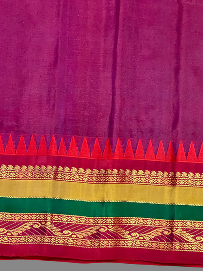Gap Border Checks Peacock Dark Green Pure Silk Saree