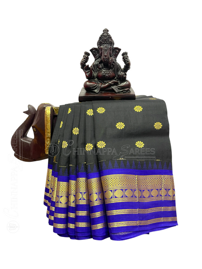 Midnight Black & Royal Blue Pure Silk Saree | Diwali Exclusive