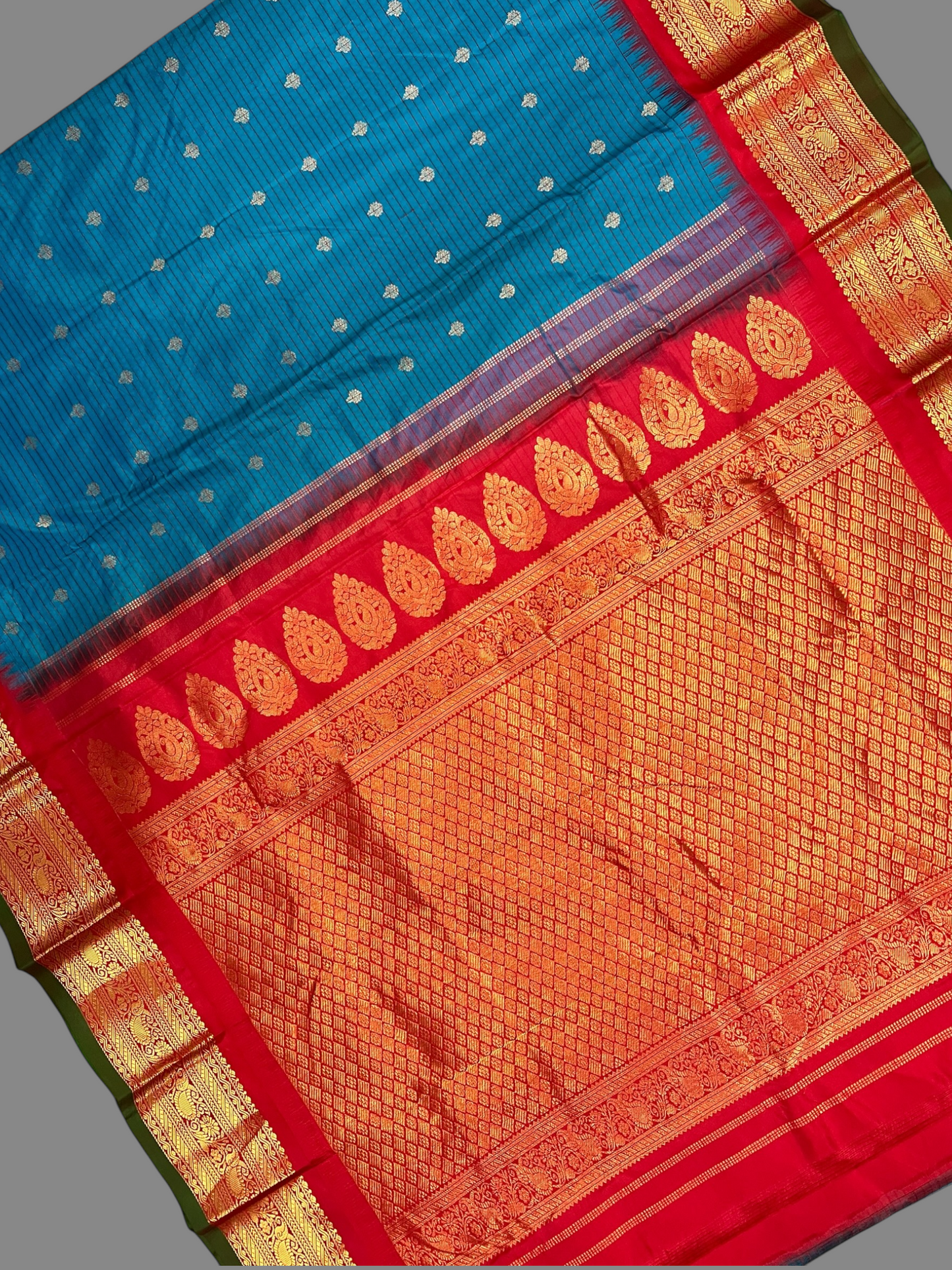 Gadwal Small Checks Butta Blue Pure Silk Sarees