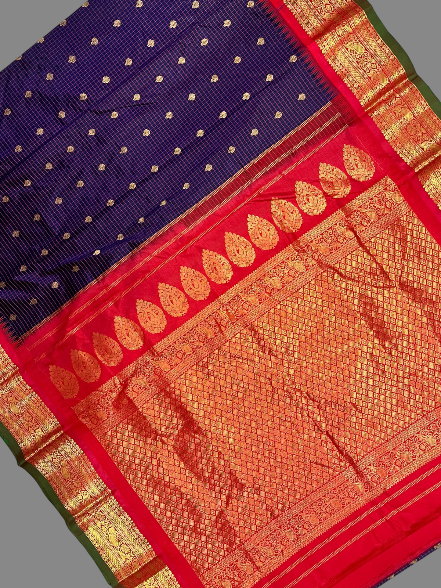 Gadwal Small Checks Butta Royal Blue Pure Silk Sarees