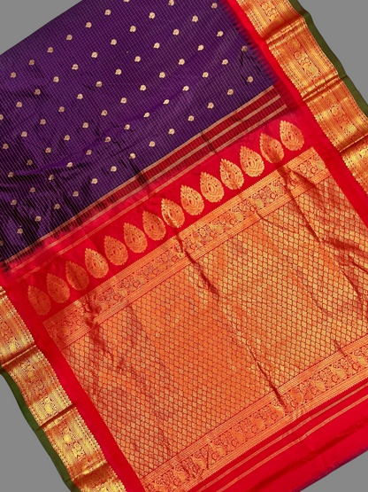 Gadwal Small Checks Butta Dark Purple Pure Silk Sarees