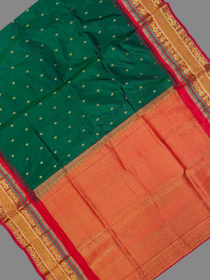 Deep Emerald Green Pure Silk Saree | Diwali Exclusive