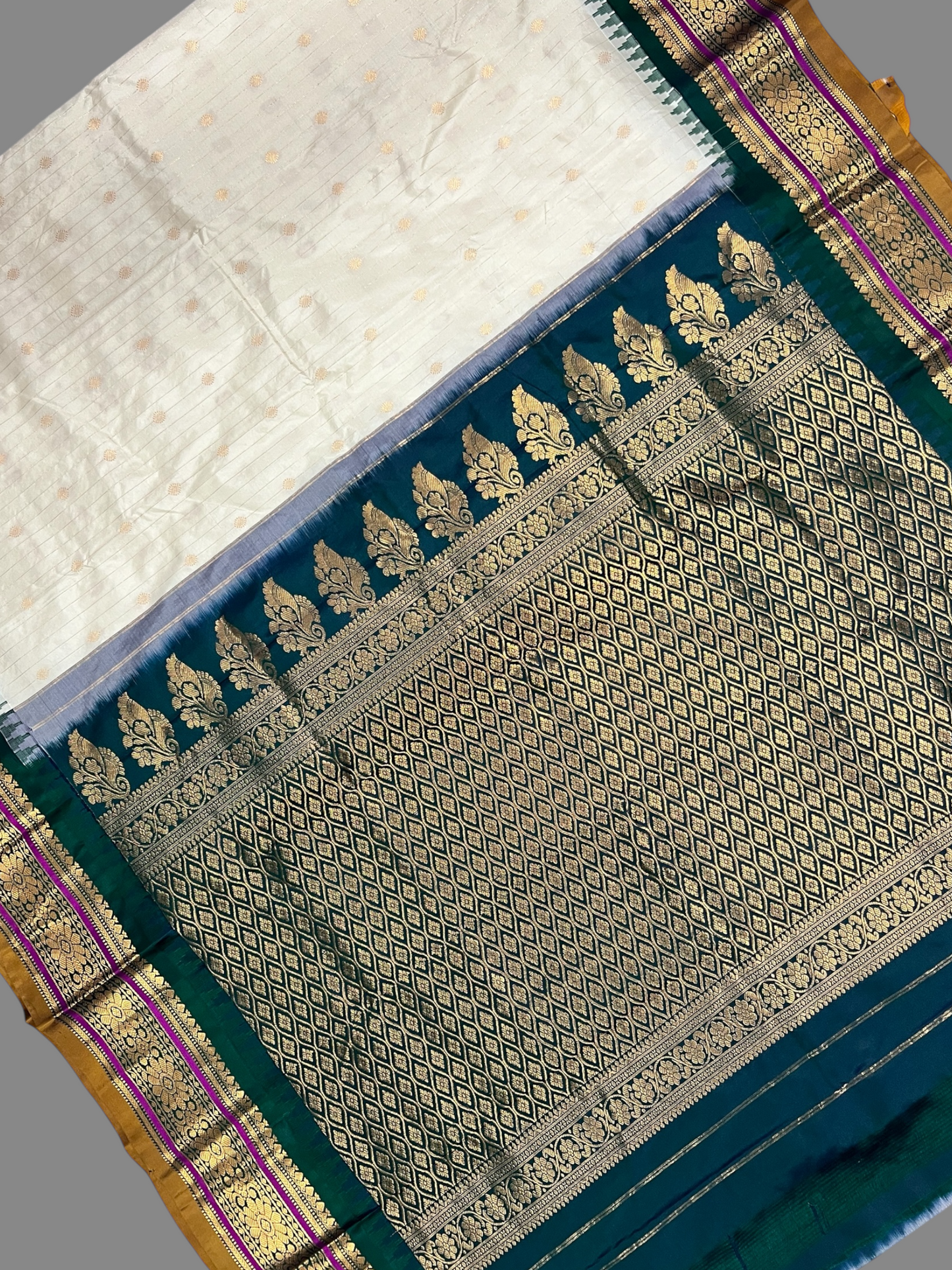 Kanchi White Stripes Butta Pure Silk Sarees