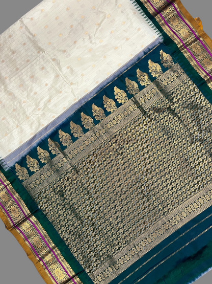 Kanchi White Stripes Butta Pure Silk Sarees