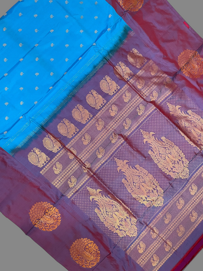Sky Blue Pure Silk Saree | Navratri Exclusive