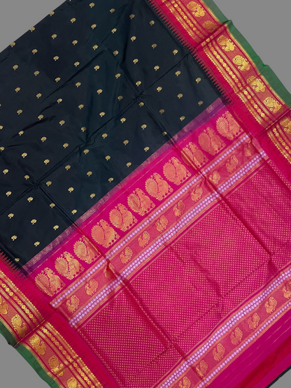 Moss Black Pure Silk Saree | Diwali Exclusive