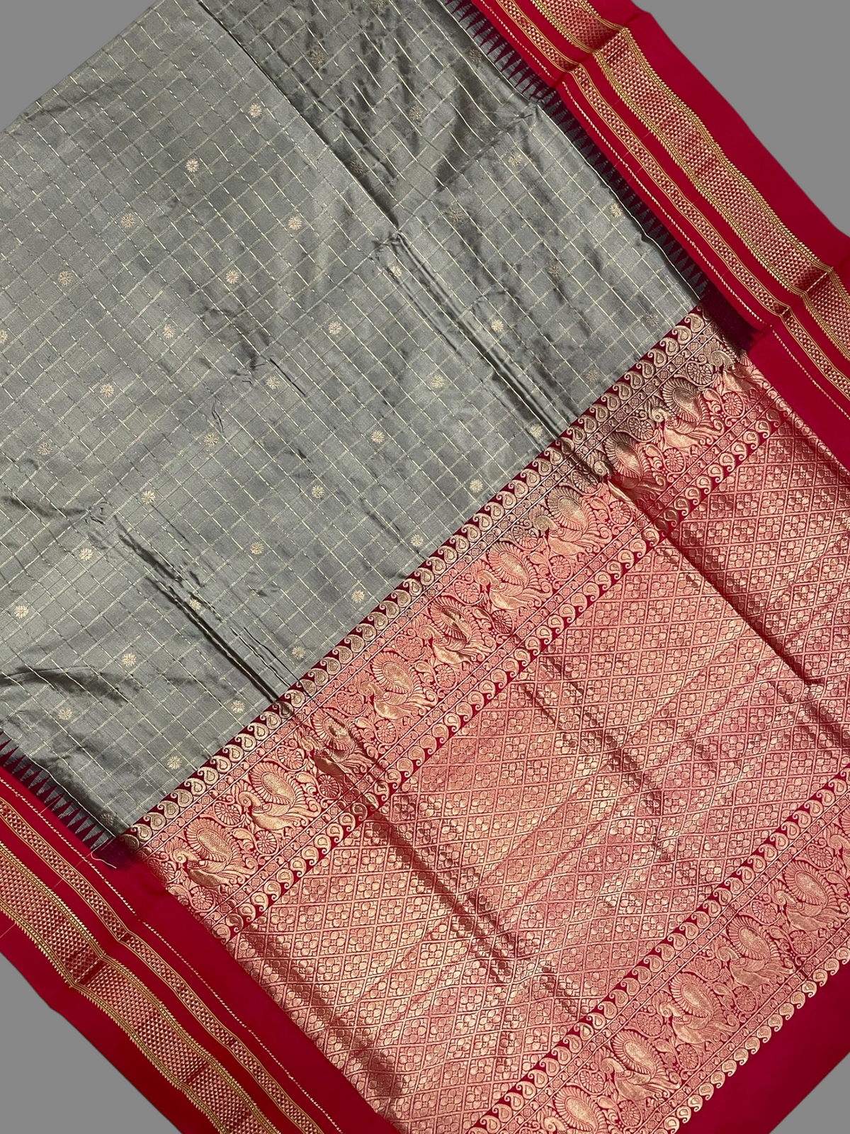Metallic Steel Grey Pure Silk Saree | Diwali Exclusive