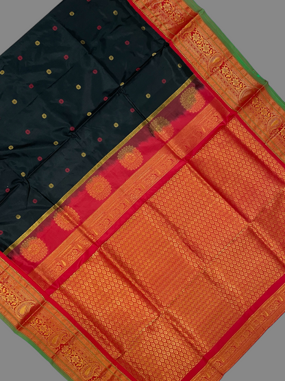 Black & Crimson Red Pure Silk Saree | Diwali Exclusive