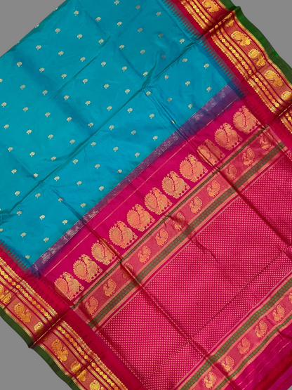 Mahalaxmi Rama Blue Pure Silk Saree | Navratri Exclusive