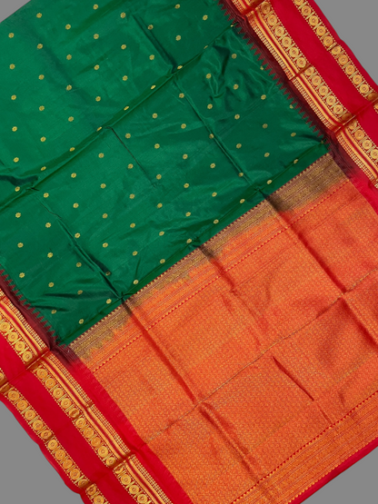 Bottle Green Pure Silk Saree | Navratri Exclusive