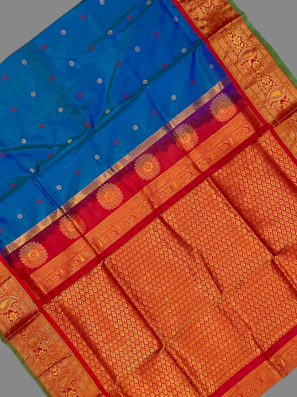 Turquoise Blue Pure Silk Saree | Navratri Exclusive