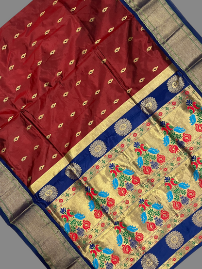 Paithani Luxury Maroon Pure Silk Saree | Navratri Exclusive