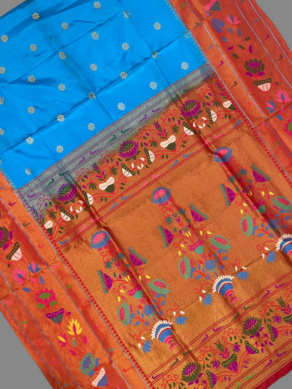 Sky Blue Paithani Pure Silk Saree | Diwali  Exclusive