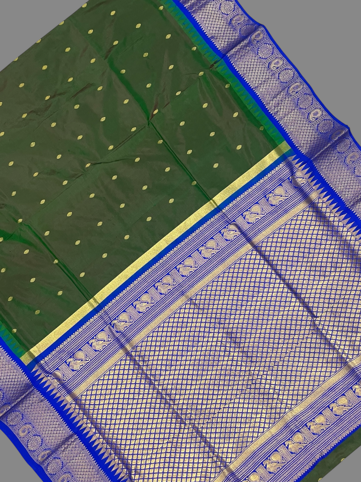 Olive Green Pure Silk Saree | Diwali Exclusive