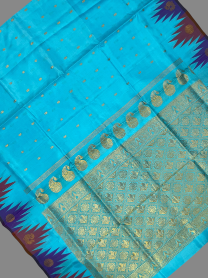 Cyan Blue Pure Silk Saree | Diwali Exclusive