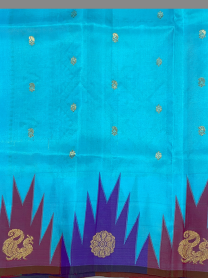 Cyan Blue Pure Silk Saree | Diwali Exclusive