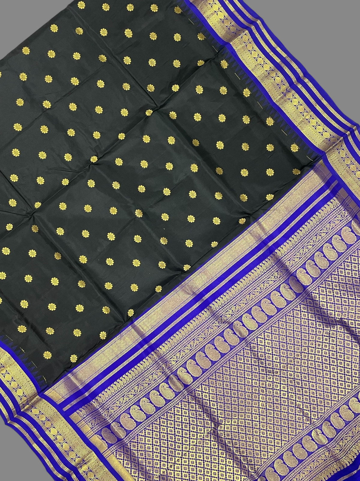 Midnight Black & Royal Blue Pure Silk Saree | Diwali Exclusive