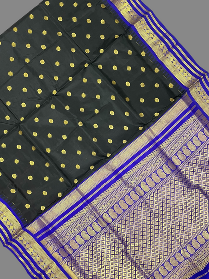 Midnight Black & Royal Blue Pure Silk Saree | Diwali Exclusive