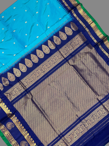 Turquoise Blue Pure Silk Saree | Diwali Exclusive