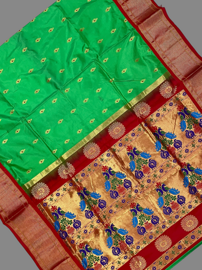 Paithani Parrot Green Pure Silk Saree | Navratri Exclusive