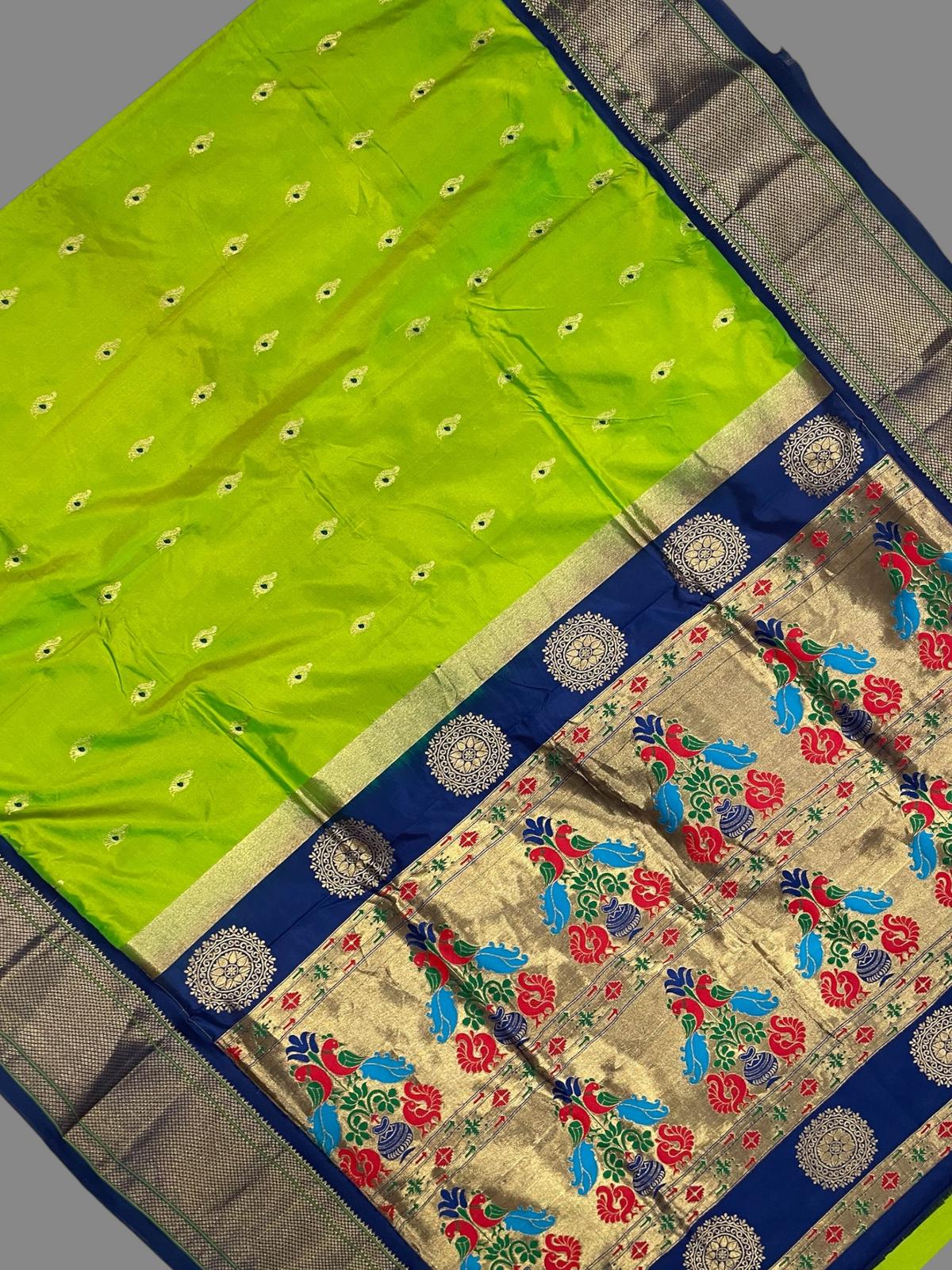 Paithani Parrot Green Pure Silk Saree | Navratri Exclusive