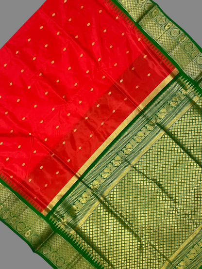 Vermilion Red Pure Silk Saree | Diwali Exclusive