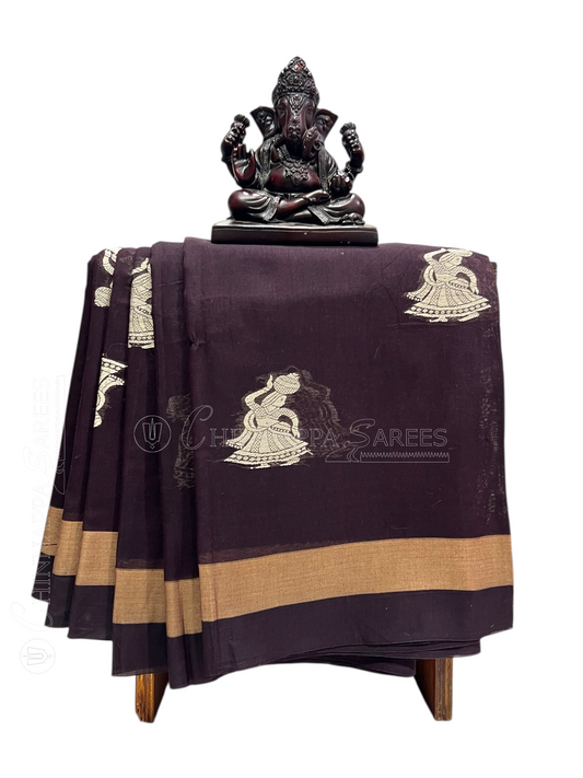 Narayanpet  Dark Brown Cotton Sarees CS37