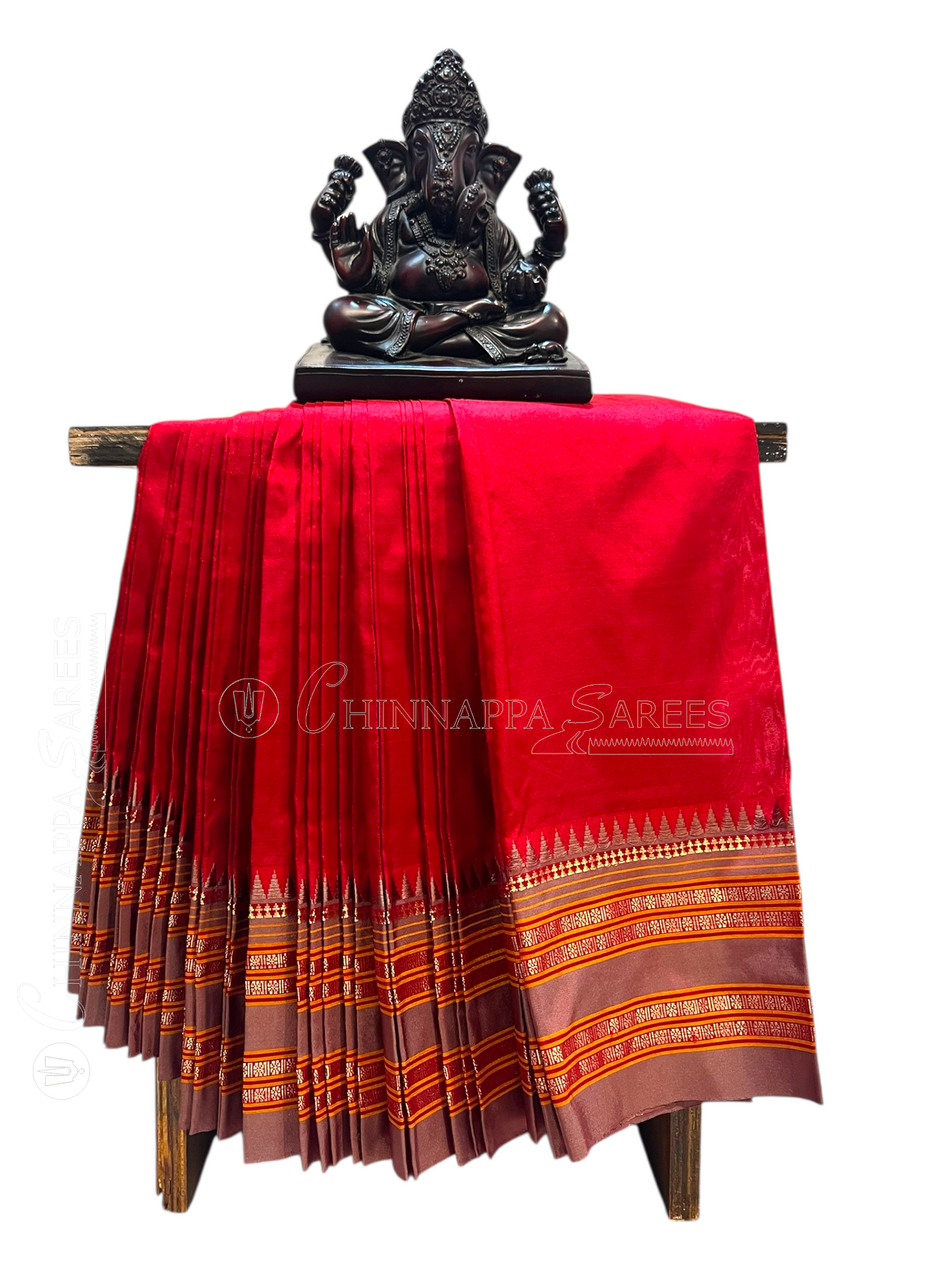 Narayanpet Plain Dark Red colour pure Silk Saree