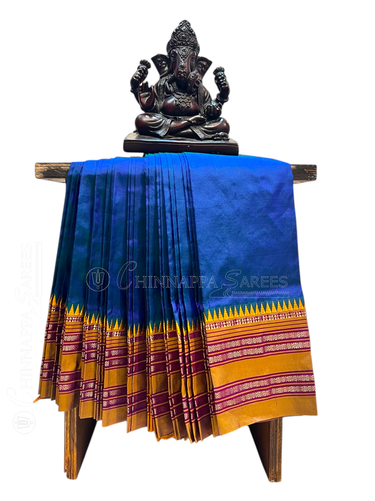 Narayanpet Plain Peacock Blue Pure Silk Saree
