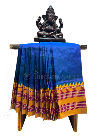 Narayanpet Plain Peacock Blue Pure Silk Saree