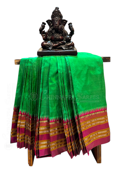 Narayanpet Plain Green colour Pure Silk Saree