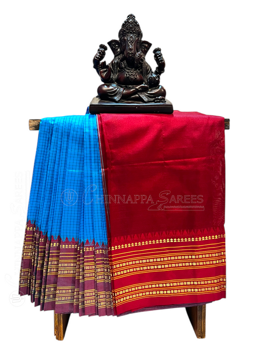Narayanpet checks Blue Pure Silk Saree
